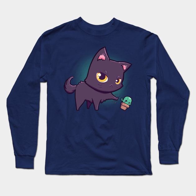 Cat Hates Spiky Plants Long Sleeve T-Shirt by Susto